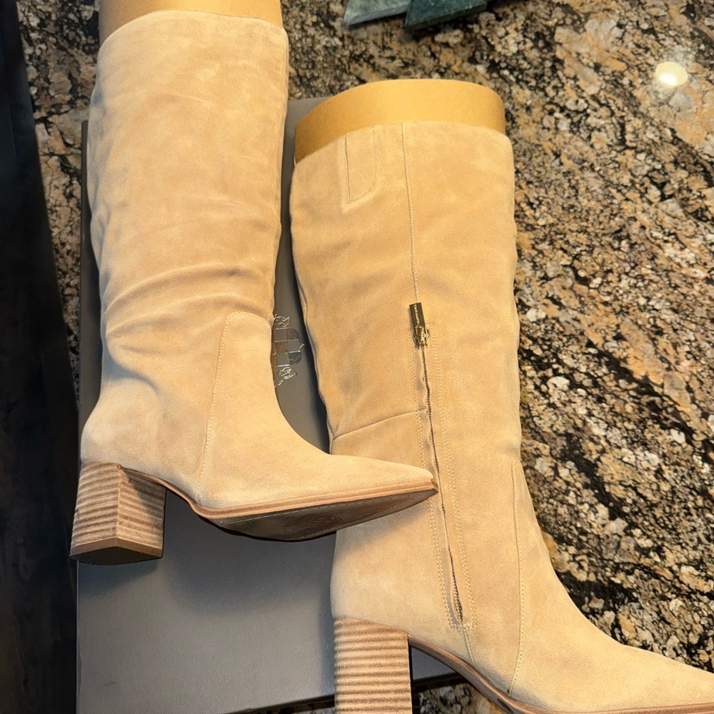 Vince Camuto Cream Heeled Boots - Picture 3 of 6